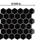 Dope Glossy Black Porcelain Hex Mosaic Tile For Floors And Walls, Mesh-Mounted 2 Inch Pieces, 11.13 X 12.63 Inch Sheets