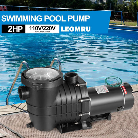 Kickass 2 Horsepower Pool Pump With Savage Six Thousand Eight Hundred Gallon Per Hour Flow and Self Priming Tech for Above or In Ground Pumps, black plastic design near pool.