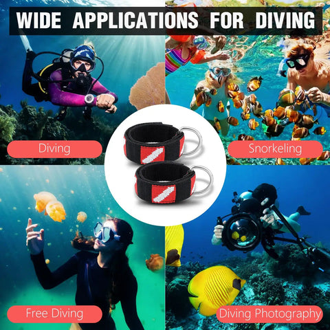 4 Pack Scuba Wrist Straps With Adjustable Nylon Band And Stainless Steel D Ring For Diving Lights and More in underwater use