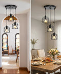 Slick Farmhouse Three Light Pendant With Adjustable Drop Cords Matte Black Hanging Ceiling Lamp in dining area, elegant design.