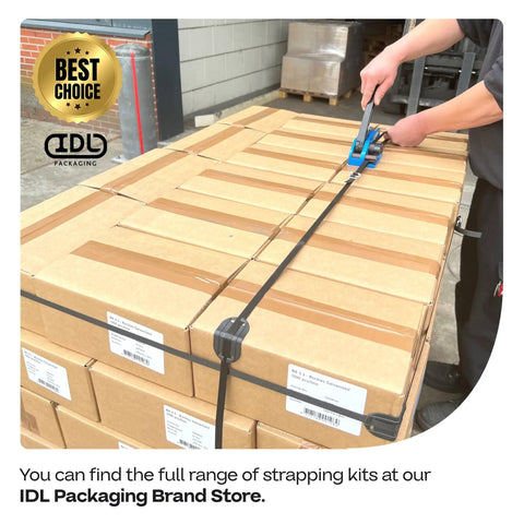 No Gimmicks Heavy Duty Half Inch Polypropylene Strapping Kit With 7200 Ft Roll Rated 600 Lb Break Strength Includes Hand Tensioner And 1000 Open Seals For Tough Pallet Wrapping And Fast Logistics Moves