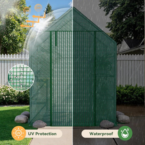 Outdoor Walk In Greenhouse With Three Tiers And Four Shelves, Heavy Duty PE Cover, Easy Setup No Tools Needed Detach Design, Ideal For Garden Or Backyard Growers, A Compact Yet Sturdy Shelter For Plants All Season