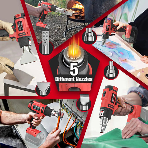 Cordless Heat Gun For Milwaukee 18V Battery Tool Only A Workhorse 350W Hot Air Gun with 5 nozzles for various DIY tasks