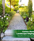 Garden path with Pre Rusted Steel Garden Edging 40 Inch Long 8 Inch Deep 180 Degree Top Bend Protective Border Pack Of 6.