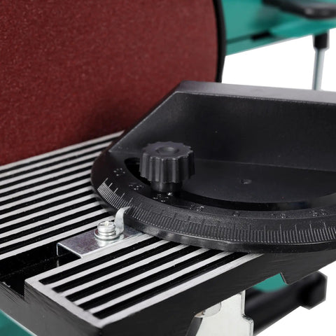 Close-up of adjustment knob and base on Heavy Duty 4X36 Belt Sander Paired With 6 Inch Disc Sander built tough for precision work.