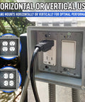 Two Gang Weatherproof In Use Outlet Cover For Outdoor Plugs And Receptacles, mounted horizontally with switch and GFCI plug.