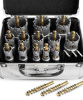 METOTY 19-piece carbide hole saw kit for metal with titanium pilot and L-wrench in metal case