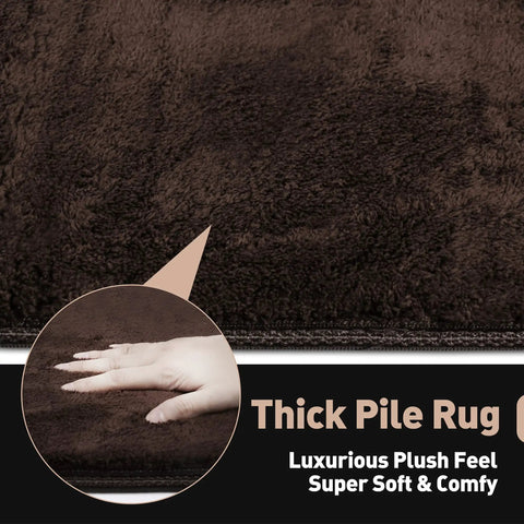 Detail of Ultra Plush Carpet Stair Tread Mat Soft Shag non slip gel backing, dark brown, 2x3 ft, showcasing thick pile and soft texture