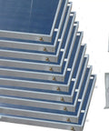 Premium 10 Panel Solar Water Heater Kit With Double Row Hybrid Build For Your Existing Electric Or Gas Tank showing stacked solar panels and accessories.