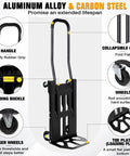 Heavy Duty Folding Hand Truck With Four Wheel Mode And Two In One Collapsible Push Cart And Fold Up Toe Plate For 300lbs Hauling
