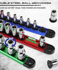 Socket Holder Organizer Set With Magnetic Trays for 1/4, 3/8, 1/2 Inch Sockets, 9-piece detachable trays on aluminum tracks