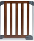 Auto Close Modern Pressure Mounted Baby Gate For Stairs, Hallways And Doors, Walk Through With Door, 29 Inch Tall, Dark Wood and Silver Metal
