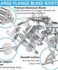 215 Piece Large Flange Aluminum Blind Rivets Assortment Kit With Case One Eighth Five Thirty Seconds And Three Sixteenths Inch Sizes Silver Heavy Duty Rivets For Fast Strong Holds On Metal Wood Plastic