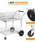 Heavy Duty Steel Office Mail Cart With Smooth As Butter Gliding Dual Casters, featuring 10" wheels for easy movement.