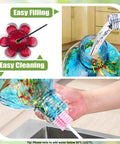 Pouring water into Hand Blown Glass Hummingbird Feeder For Outdoors Hanging With Bee Proof Ports And Ant Moat 360 Degree Perch Leak Proof 22oz Blue Peony
