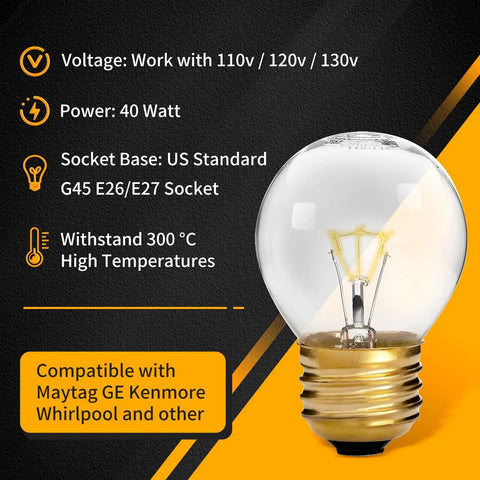 40 Watt Oven Light Bulb 4 Pack High Temp Appliance Bulbs With G45 E26 E27 Socket Brass Lead For Maytag GE Kenmore Whirlpool