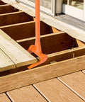 Heavy Duty Pallet Breaker With 48 Inch All Steel Handle Built Tough Fully Welded Pallet Buster Industrial Deck Board Removal Tool in use on wood deck