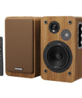 Bookshelf Studio Monitor Speakers 36W RMS Active Bluetooth 5.4 with remote, wood finish, 1in tweeter, 5in woofer, side view
