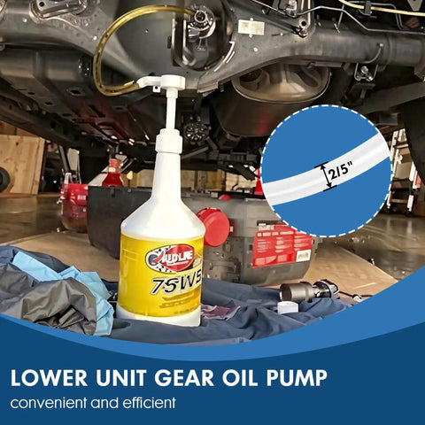 Marine Lower Unit Gear Oil Pump With Spill Free Transfer For Quart Bottles under engine, connected with hose