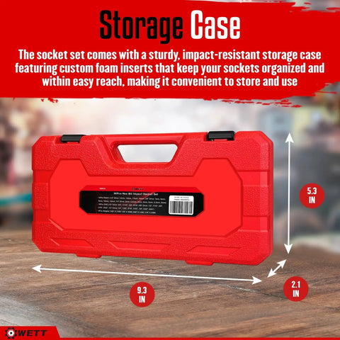 Premium 36-Piece Hex Bit Impact Socket Set With Metric And Sae Sizes Including Drivers, Adapters, And Allen Wrenches For Tough Auto Mechanic Jobs That Grit Your Teeth And Get The Job Done Right. red impact-resistant storage case, 9.3 x 5.3 x 2.1 in