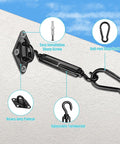Heavy Duty Stainless Steel Awning Attachment Set For Sun Shade Sail Outdoor Patio Garden Hardware Kit For Triangle Square And Rectangle Sails Rust Resistant Easy Install Black showing adjustable turnbuckle and padeye.