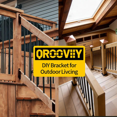 Step Up Your Outdoor Setup With These Real Deal Heavy Duty 30 Degree Stair Railing Brackets Concealed U Shape Connectors Black Hidden Hardware Fits 2 By 4 Lumber Strong Deck Hold on a wooden deck and staircase.