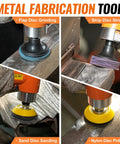 Close-up of 2 Inch Pneumatic Mini Orbital Sander Kit With 2 In 1 Air Right Angle Grinder in metal fabrication processes.