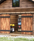 16 Foot Exterior Sliding Barn Door Hardware Kit With Box Rail Track For Exterior Use, 450 Lb Capacity on wood shed