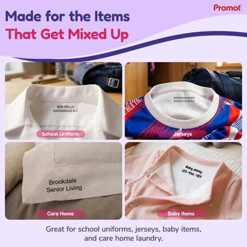 Personalized Kids Clothing Stamp Set Self Inking Name Stamp With 2 Lines Of Text for labeling uniforms and baby items.