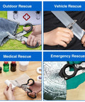 Prepper Grade Foldable 6 In 1 Trauma Shears black used in outdoor and emergency rescue scenarios with holster visible.
