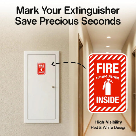 Heavy Duty Reflective Fire Extinguisher Stickers 4 Pack 4.5 Inch Slick Self Adhesive Vinyl Labels Laser Sharp Contrast Built Like A Tank For Gritty Job Sites And Fleet Trucks