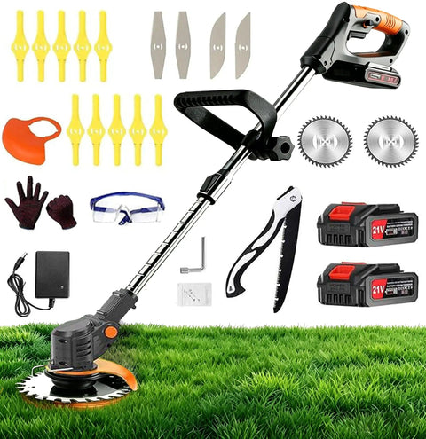 Cordless 21V Weed Trimmer With Dual 2000mAh Batteries And Charger, accessories for DIY garden, 500W motor, up to 8300 RPM
