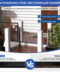T304 stainless steel rectangular handrail in a modern outdoor setting, showcasing matte black finish and durability.