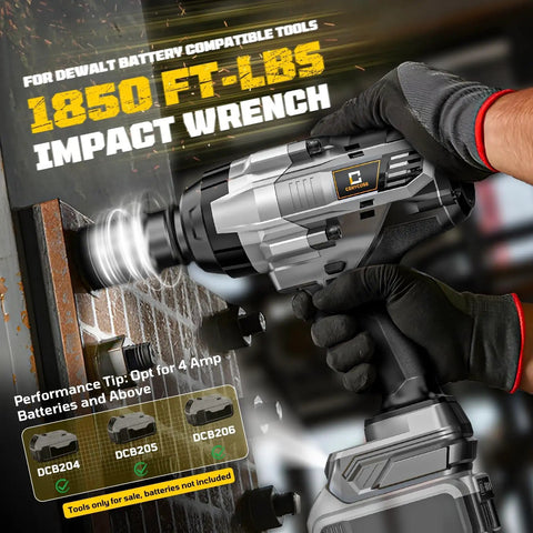 Cordless Impact Wrench Three Quarter Inch Brushless High Torque Bare Tool For Beefed Up Heavy Duty Automotive Use Delivers 1850 Ft Lbs 2500 Nm Of Torque 20V Battery Compatible Take Anywhere Power No Battery Included shown in use on metal bolts