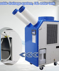 Heavy Duty 18700 BTU Industrial Spot Cooler Portable Air Conditioner with dual exhaust and 14L water tank, mobile setup.