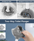 Badass Heavy Duty Toilet Plunger With Handy Storage Holder Clears Stubborn Clogs Fast For Toilets And Sinks, shows two-way use on sink and toilet.