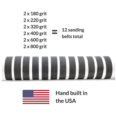1 X 30 Inch Silicon Carbide Sanding Belts, 12 Pack, Pro Grade Grit Options, showing grit variations and USA flag