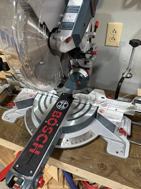 Custom 3D Printed Dust Collection Attachment For 12 Inch Glide GCM12SD Miter Saw installed on saw, black finish