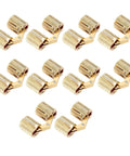Set of polished brass cylindrical hidden cabinet hinges 12mm for small furniture, showing shiny and rust-resistant finish.