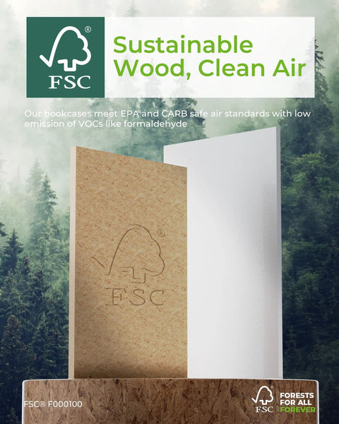 Close-up of FSC-certified engineered wood panel showcasing sustainability claim for storage organizer