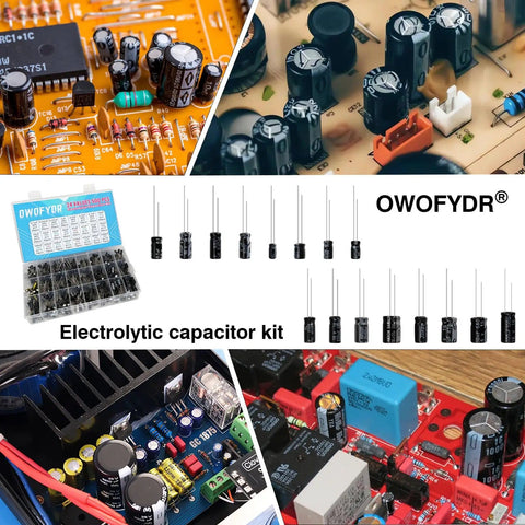 Image showing various uses of Electrolytic Capacitor Kit for DIY Electronics, 500 Piece Assortment With 24 Values From 0.1uF To 1000uF.