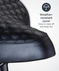 Close-up of black weather-resistant cover on Casual Cruising Retro Styled Springer Bike Seat With Quilted Soft Padding.