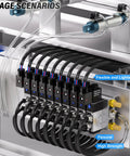 Premium 3/8 Inch OD PU Polyurethane Air Tubing Kit 10 Meter 32.8ft With Push To Connect Fittings installed in pneumatic setup