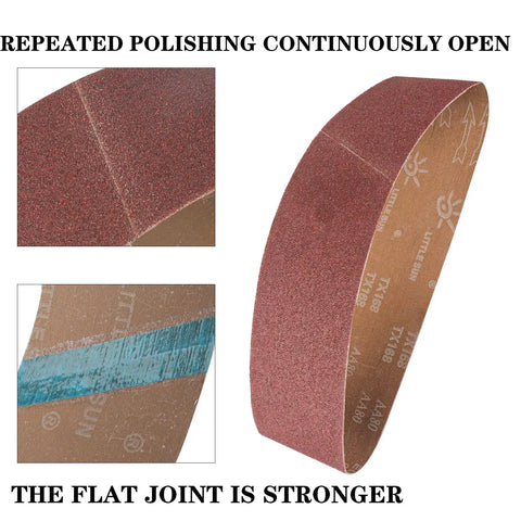 Beast Heavy Duty 4x36 Sanding Belts Set 15 Belts showing close-up of aluminum oxide surface and strong flat joint