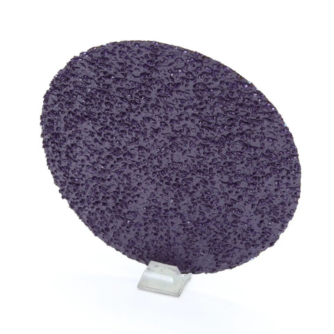 Close-up of a purple Cubitron II Roloc Fiber Disc 3 Inch 36 Plus Grit from a 15 pack, showcasing textured abrasive surface for metal grinding.