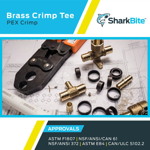 Half Inch Brass Crimp Tee Pipe Fitting Pack Of 10 For PEX And PE RT Systems alongside installation tools and copper rings