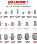 Detailed view of 240 Piece SAE Stainless Steel Hex Socket Set With 19 Sizes Internal Hex Drive Cup Point Grub Screws featuring various sizes.