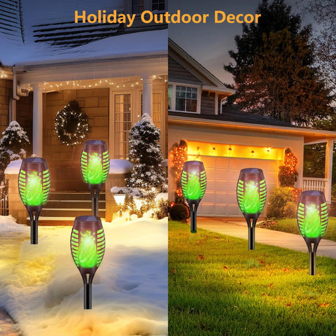 Solar Torch Lights For Garden Decor 8 Pack 12 LED Flickering Flame Outdoor Pathway Lights in front yard at night