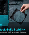 Two Pack PC Fan Mounting Brackets For CPU Coolers Rock Solid Iron Construction Portable Design Easy Tool Free Mount Keeps Cooling Fans Snug In PC Chassis To Boost Airflow And Performance, black iron bracket
