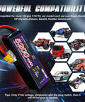 11.1V 3S 5200mAh 80C RC LiPo Battery Pack With XT60 Connector shown with compatible RC vehicles